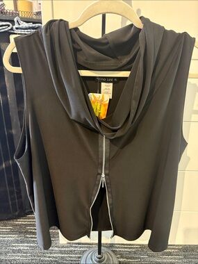 Black Sleeveless Zip-Front Tank with Draped Neckline